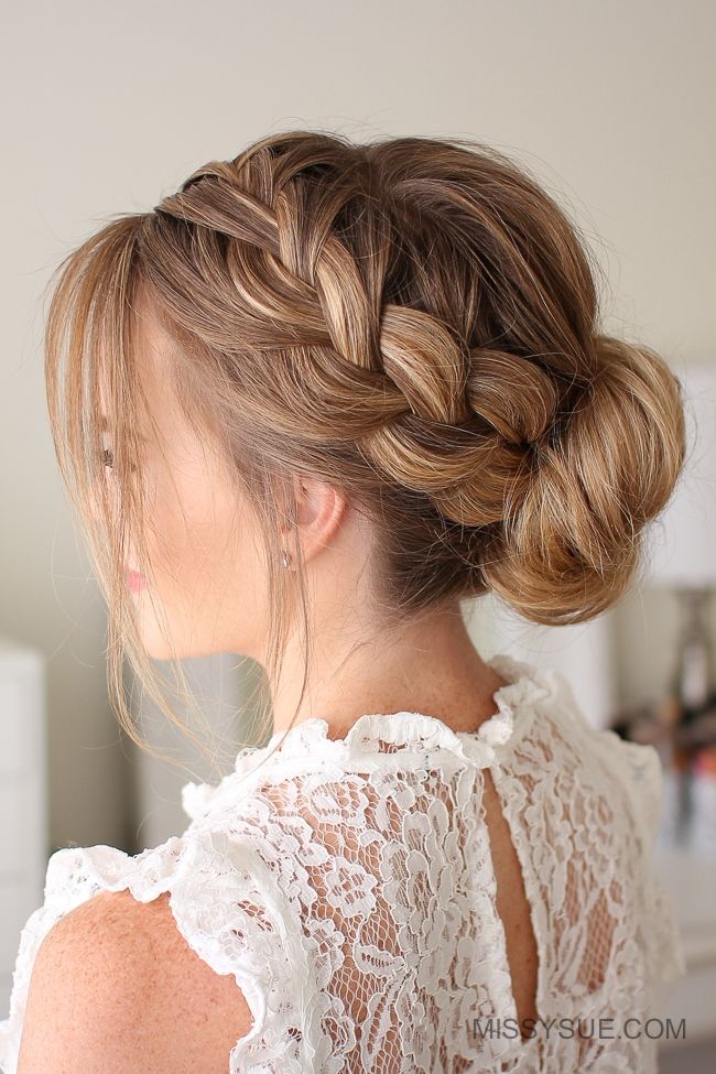 Light Brown French Braid with Wisps — Braided Low Bun