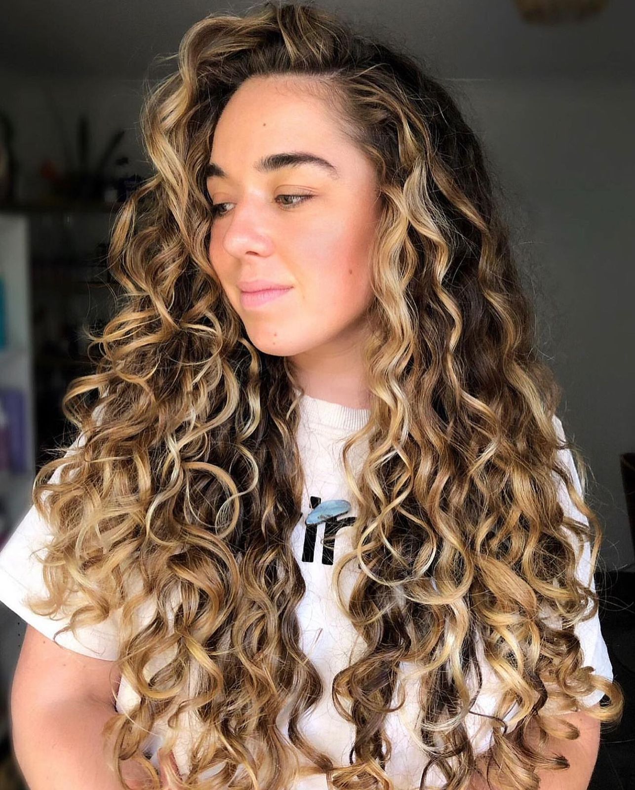 Air Dried Loose Curls Visual Idea — Balayage Curly Hair
