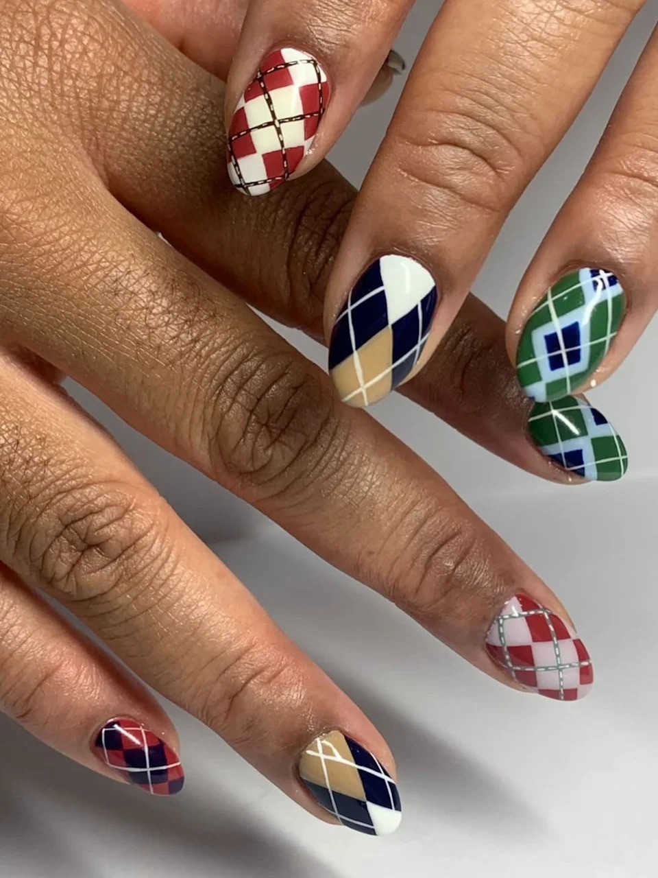 Argyle Pattern Almond Nails Argyle Pattern Almond Nails — Cheer Mom Nails