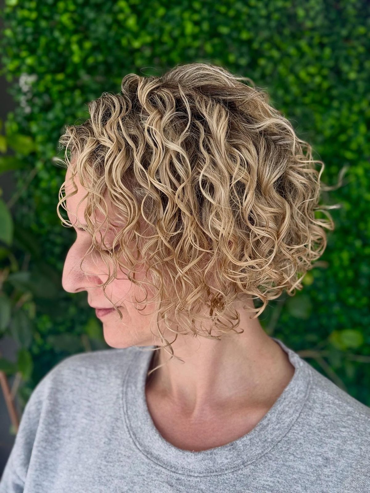 Blonde Curly Bob With Side Part