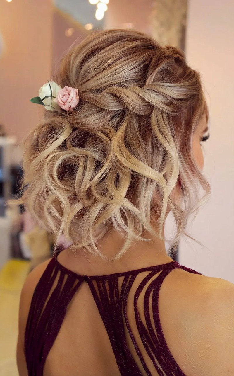 Honey Blonde Bob With Braided Crown Bun Honey Blonde Bob With Braided Crown Bun — Half Up Half Down Short Hair