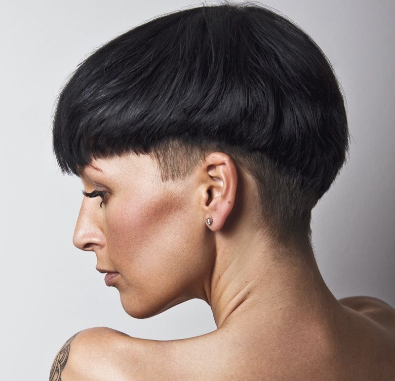 Textured Black Bowl Cut With Sharp Undercut Textured Black Bowl Cut With Sharp Undercut