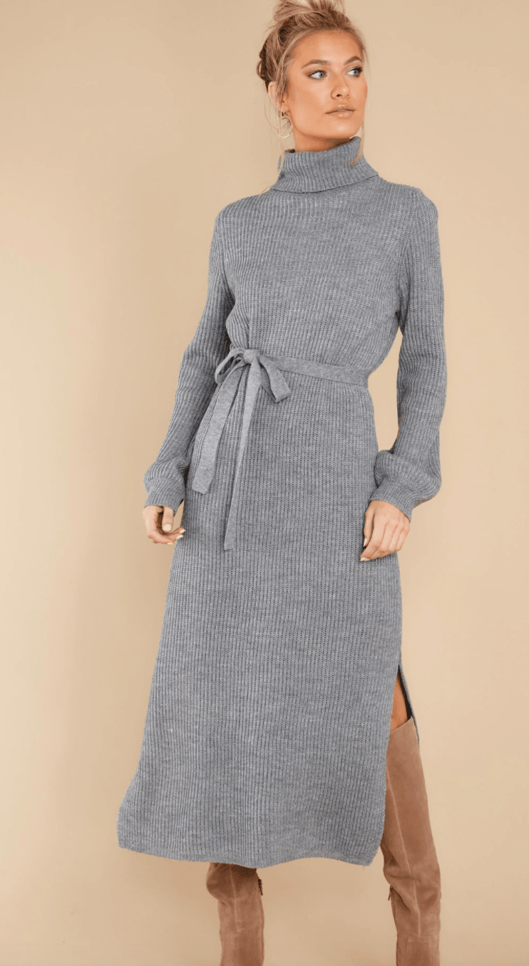 Grey Turtleneck Maxi Dress for Cozy Winter Style Grey Turtleneck Maxi Dress for Cozy Winter Style — Maxi Dress Outfits