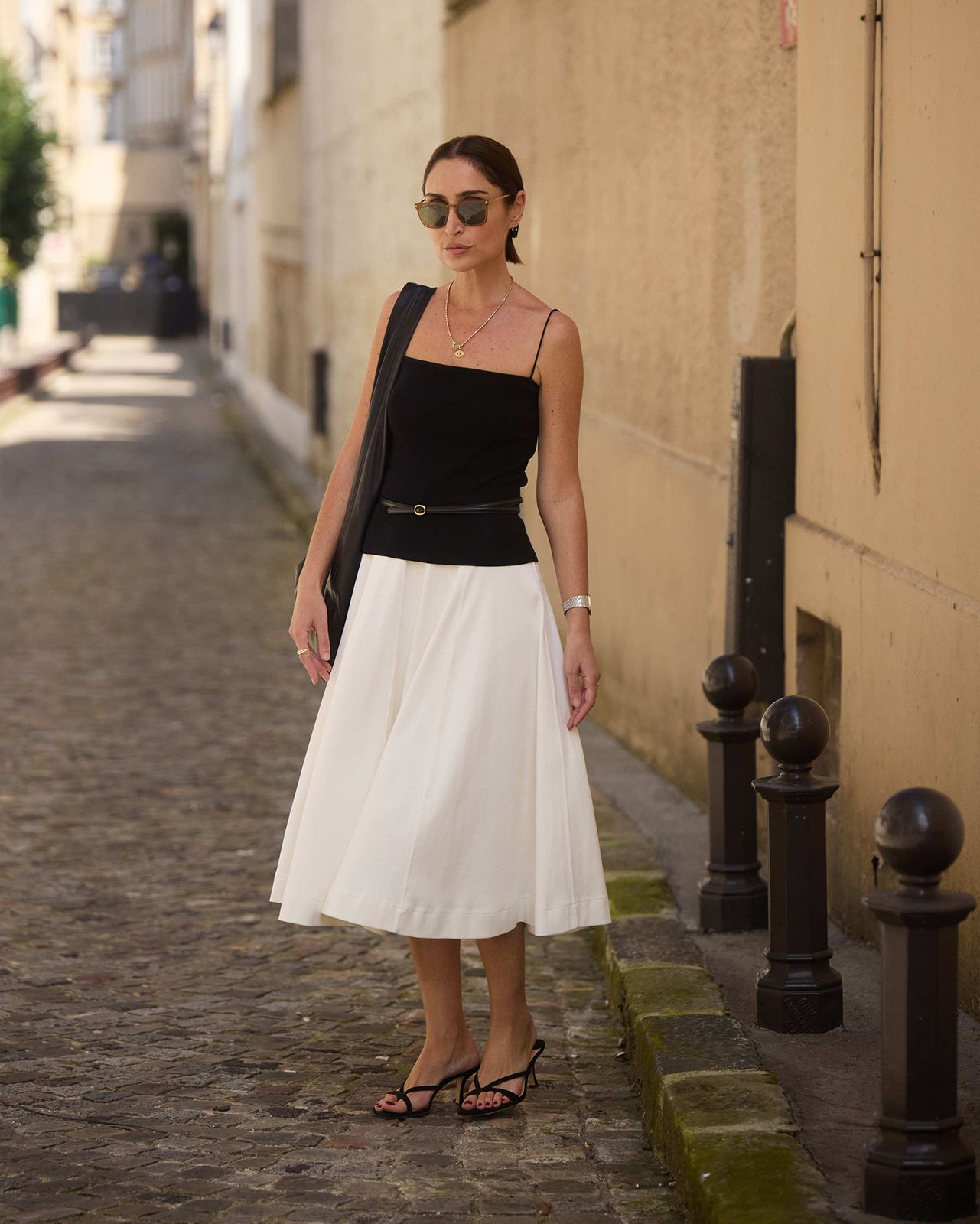 Monochromatic Black and White Midi Skirt Outfit Monochromatic Black and White Midi Skirt Outfit — A Line Skirt Outfits