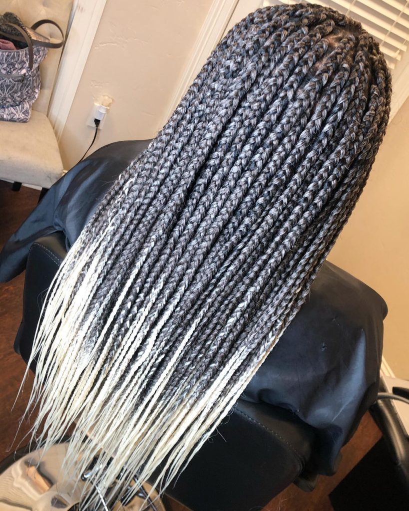 Gray to White Ombre Box Braids — Gray Braids