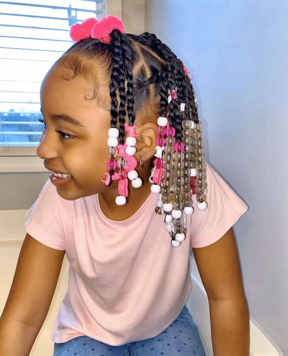 Cornrows With Pink And White Beads — Kids Braids with Beads