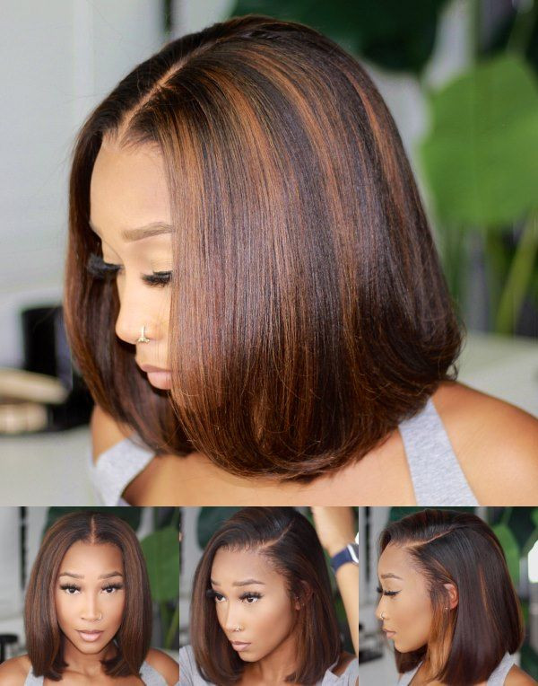 Dark Brown Bob With Subtle Highlights Dark Brown Bob With Subtle Highlights — Frontal Wig Styles