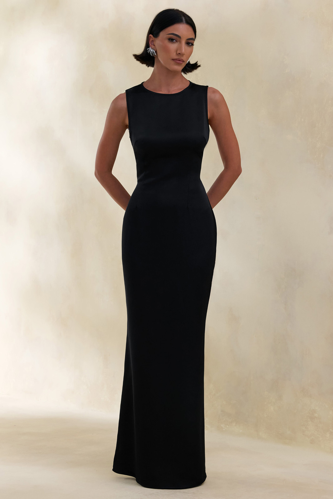 Minimalist Black Satin Column Maxi Dress — Black Tie Outfits