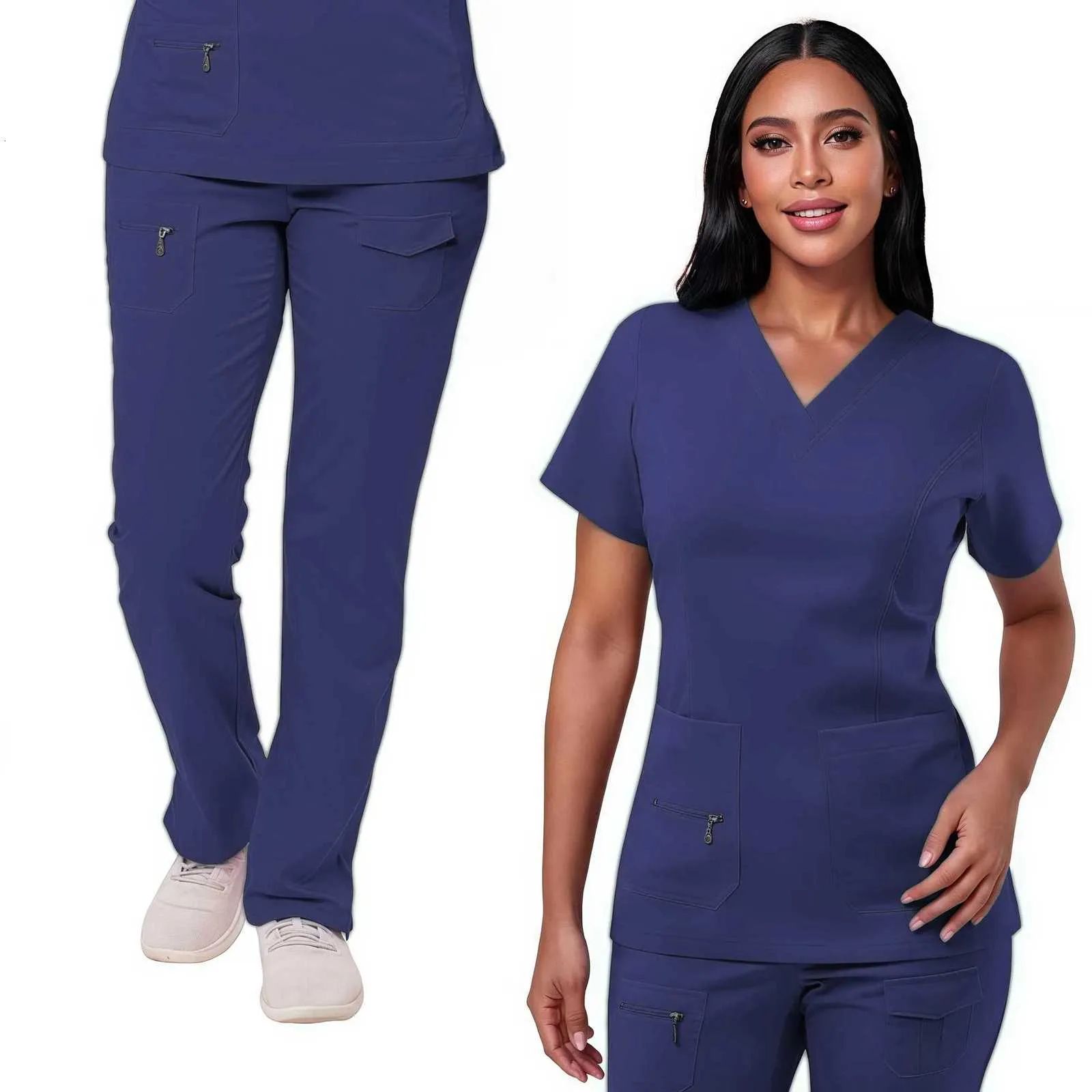 Navy Blue Scrubs with Zippered Pockets and Pink Sneakers Navy Blue Scrubs with Zippered Pockets and Pink Sneakers — Scrubs Outfits