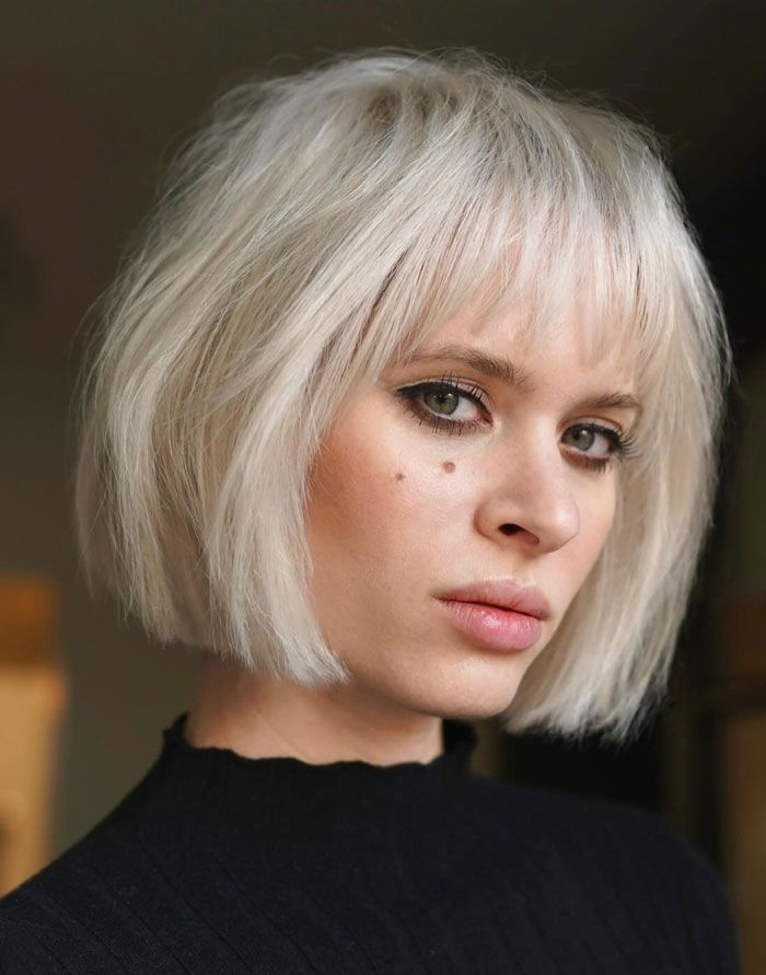 Platinum Blonde Blunt Bob With Bangs