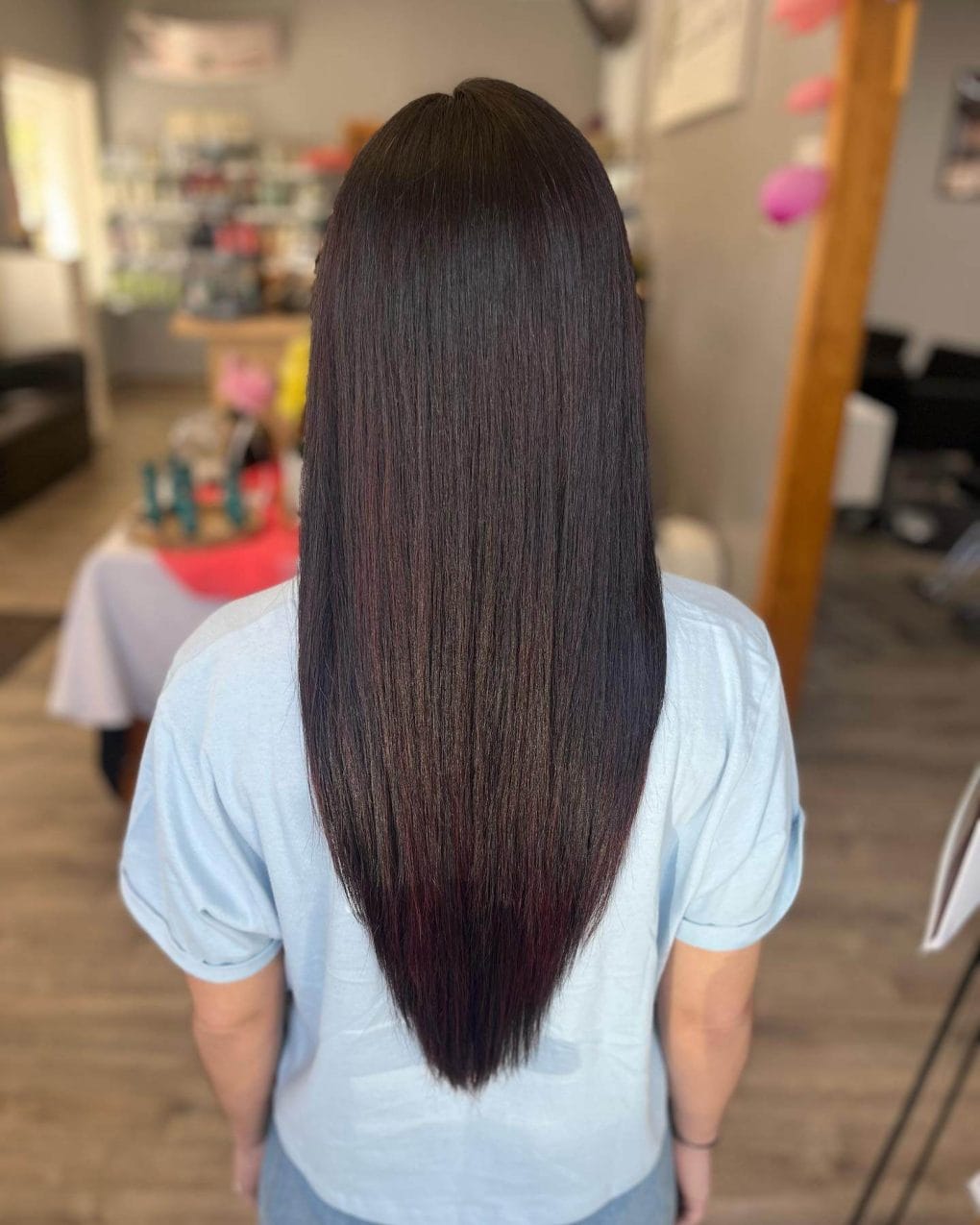 Sleek Dark Brown Sharp V-Cut — V Cut Hair