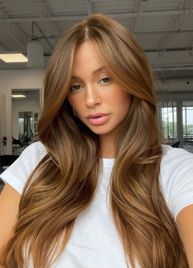 Light Brown With Subtle Blonde Balayage Light Brown With Subtle Blonde Balayage — Hair Color for Hazel Eyes