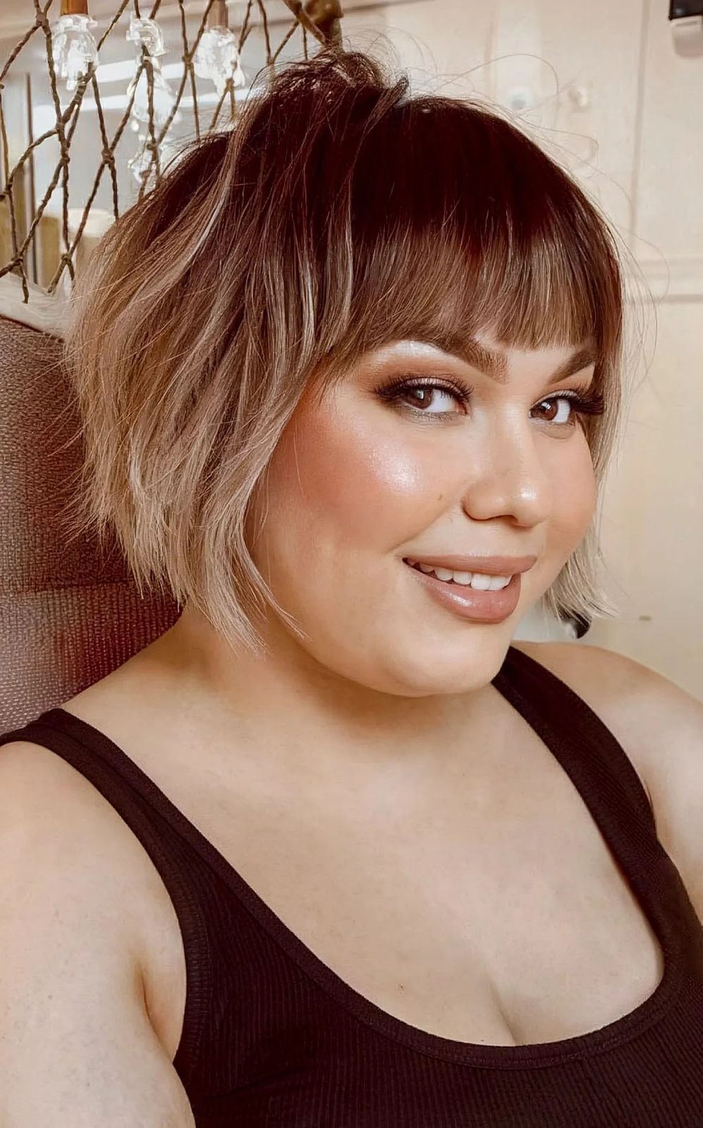 Honey Blonde Bob with Layered Bangs — Bob for Round Face