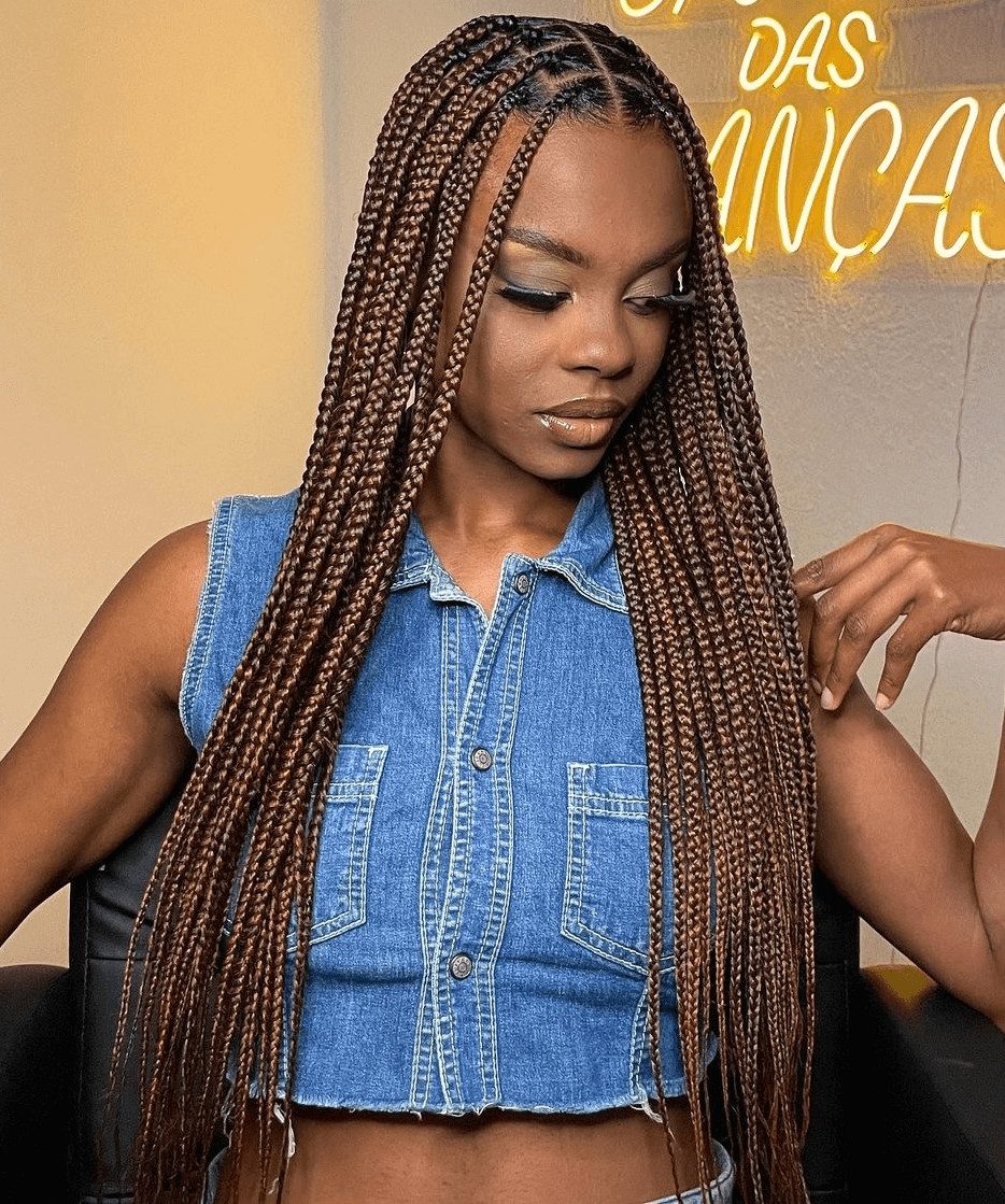 Uniform Medium Brown Box Braids — Brown Knotless Braids