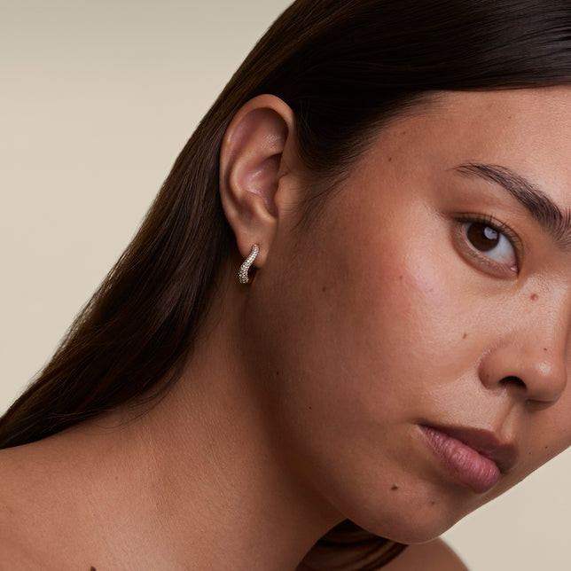 Sparkling Detail: Paved Silver Huggie Earrings — Silver Hoops Outfits