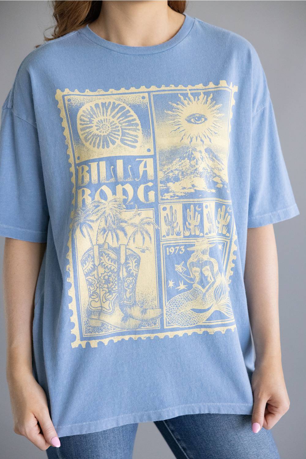 Light Blue Stamp Collage Graphic Tee Light Blue Stamp Collage Graphic Tee — Graphic Tees