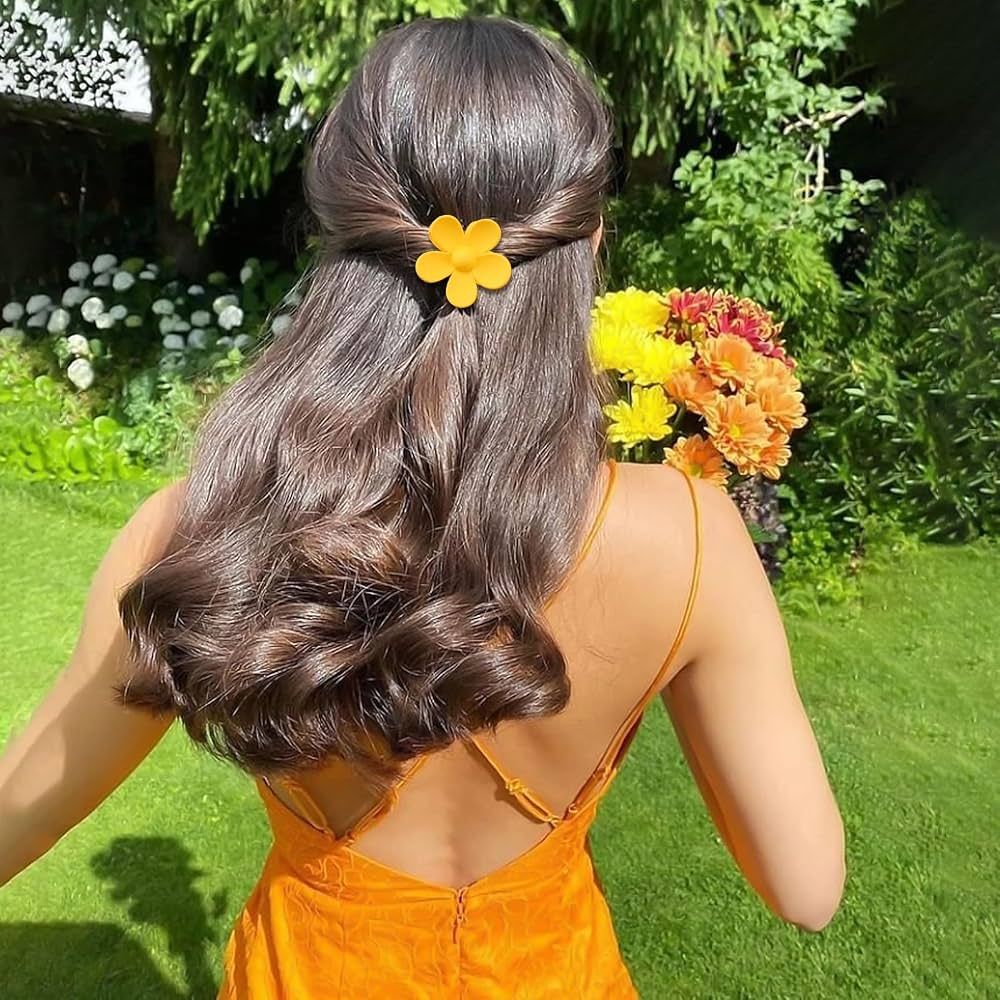 Half-Up with Yellow Flower Clip — Mini Claw Clip Hairstyles