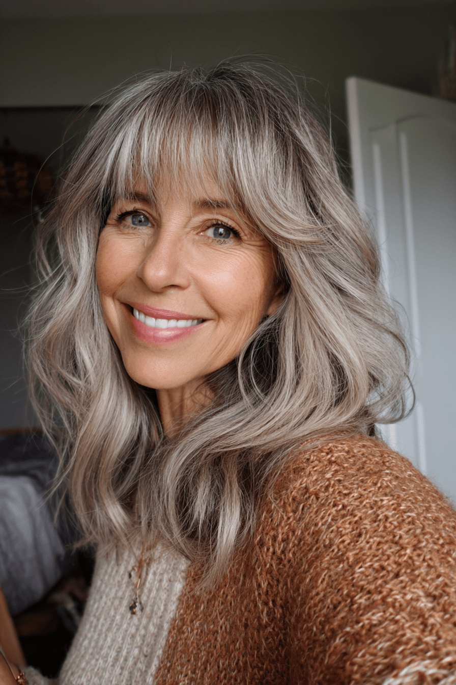 Mid-Back Silver Grey Waves — Hairstyles for Women Over 60