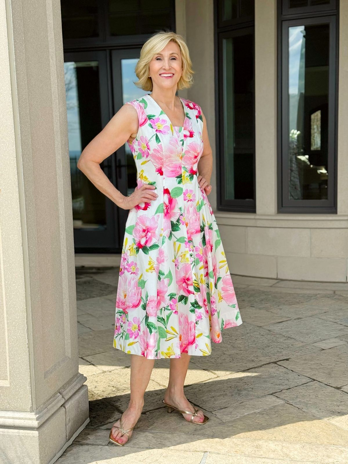Green Sheer Slip Dress with Bold Pink and Beige Floral Print — Floral Dresses