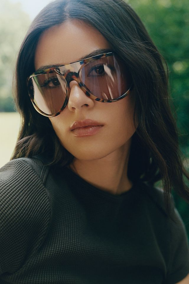 Oversized Tortoiseshell with Dark Green Knit Top — Aviator Sunglasses Women
