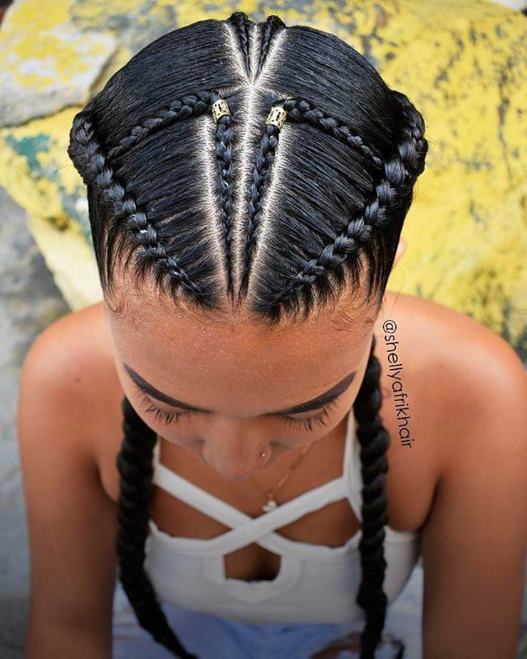 Sleek Black Braided Pigtails — Two Braids