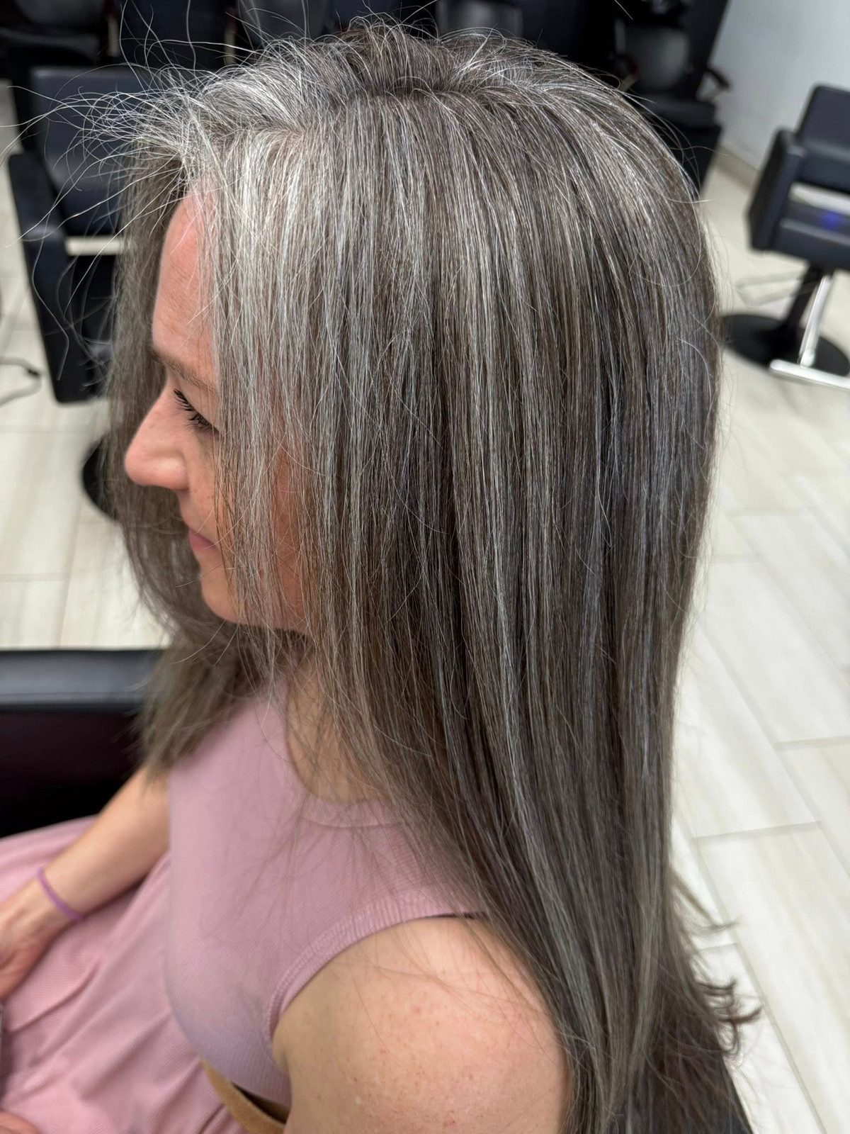 Collarbone Layers Air Dried Blend Collarbone Layers Air Dried Blend — Gray Blending for Dark Hair