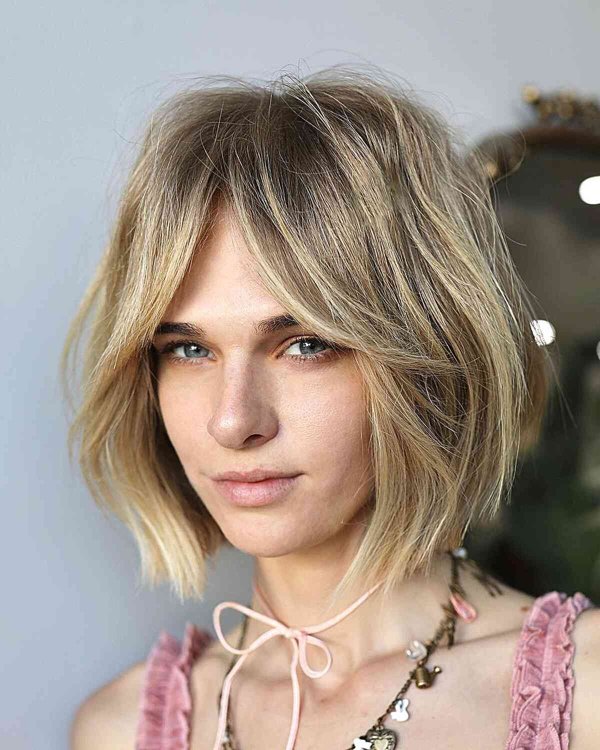 Blonde With Highlights Visual Idea Blonde With Highlights Visual Idea — Bob with Curtain Bangs