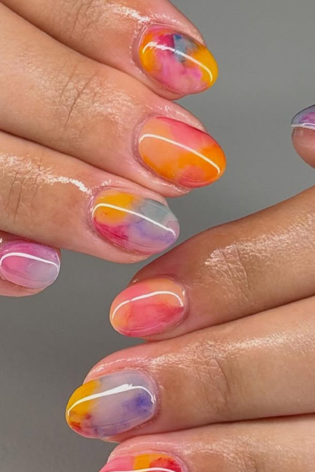 Short Oval Ethereal Watercolor Lines — Watercolor Nails