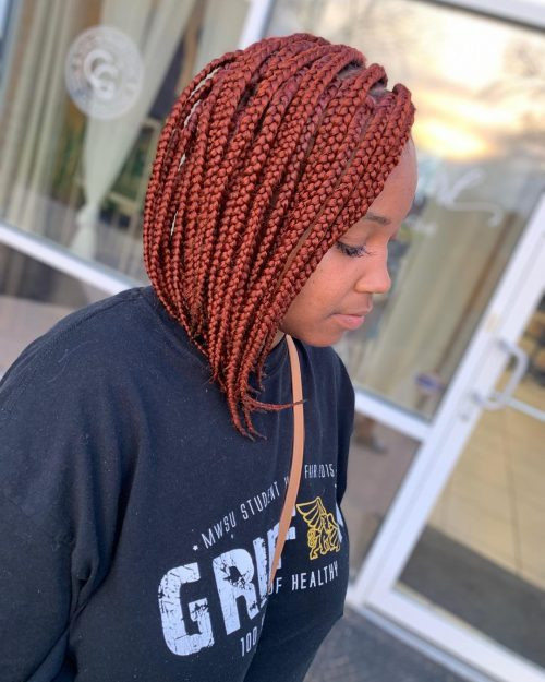 Chin Length Red Box Braid Bob — Red Braids