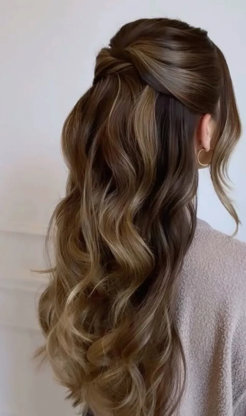 Dark Brown Half-Up Twisted Style — Party Hairstyles
