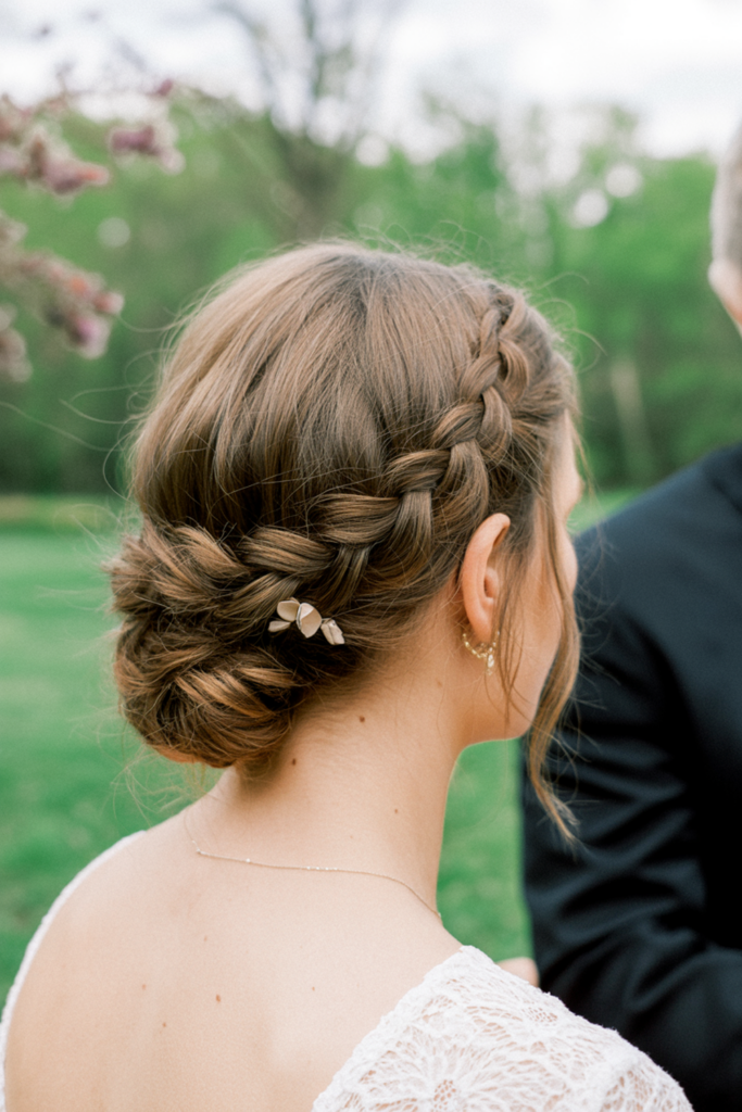 Crown Braid Medium Brown Updo — Wedding Updos