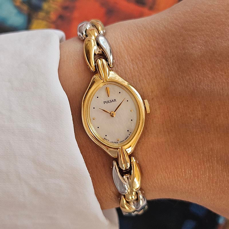 Two-Tone Gold and Silver Watch with Mother-of-Pearl Dial — Gold Watches for Women