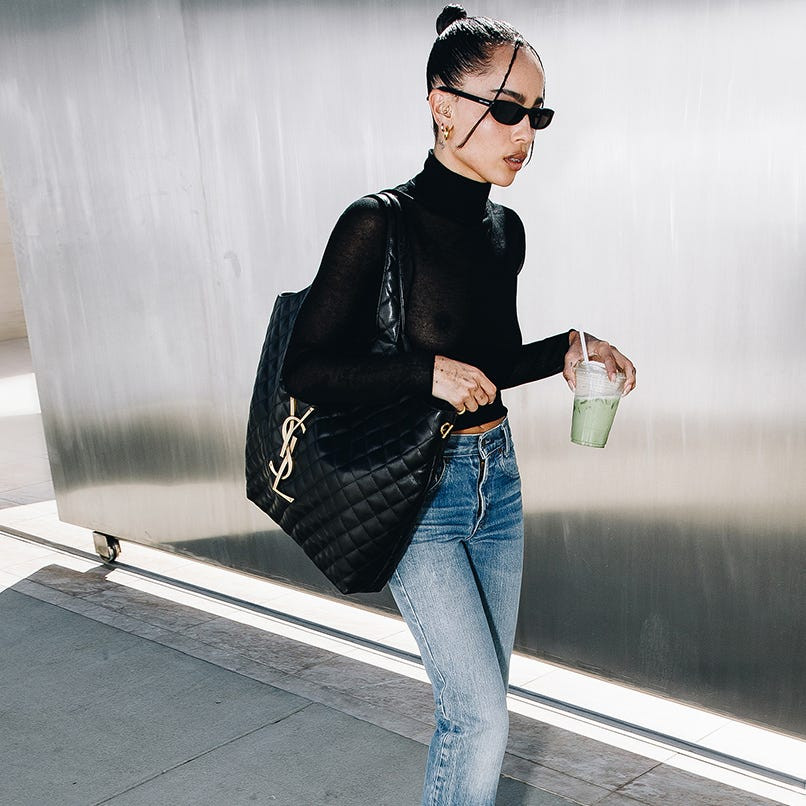 Casual Cool: YSL Tote with Sheer Top and Straight-Leg Jeans — YSL Bag Outfits