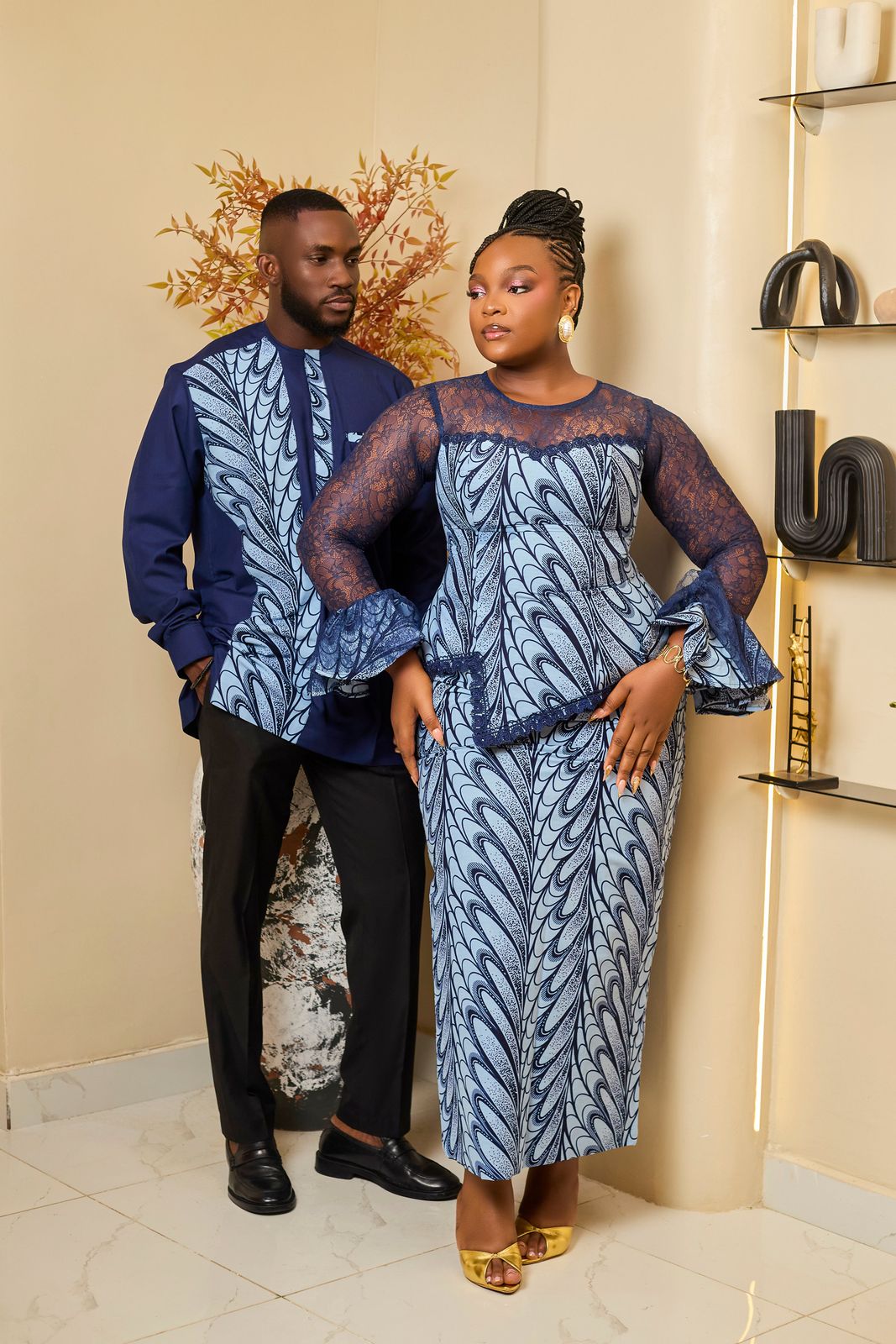 Blue and White Lace-Trimmed Print Dress Blue and White Lace-Trimmed Print Dress — Afrocentric Outfits