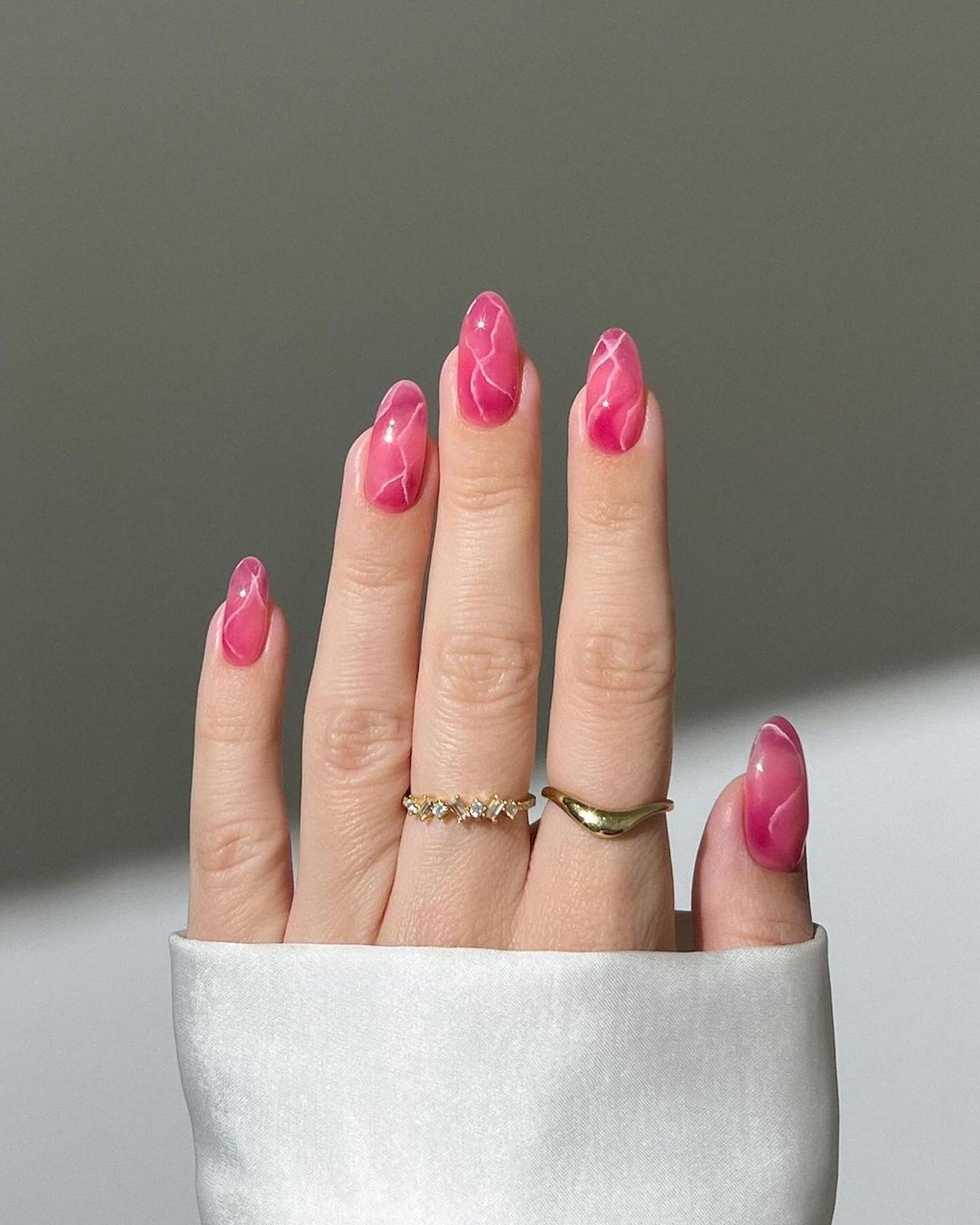 High Gloss Matte Geometric Hot Pink Stiletto Nails — Hot Pink Nails