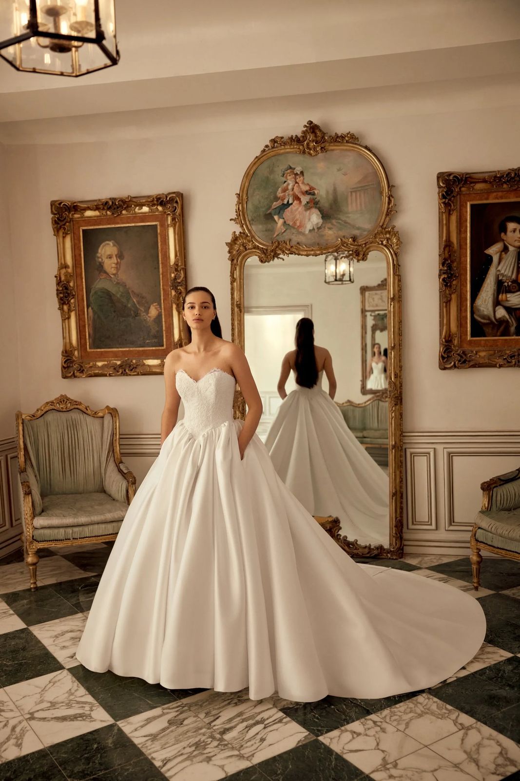 Classic White Satin Ball Gown with Pockets Classic White Satin Ball Gown with Pockets — Ball Gowns
