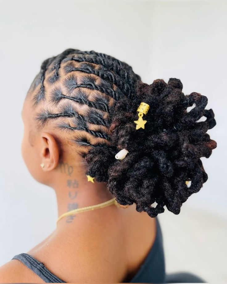 Side-Swept Loc Bun With Auburn Tones — Loc Updos
