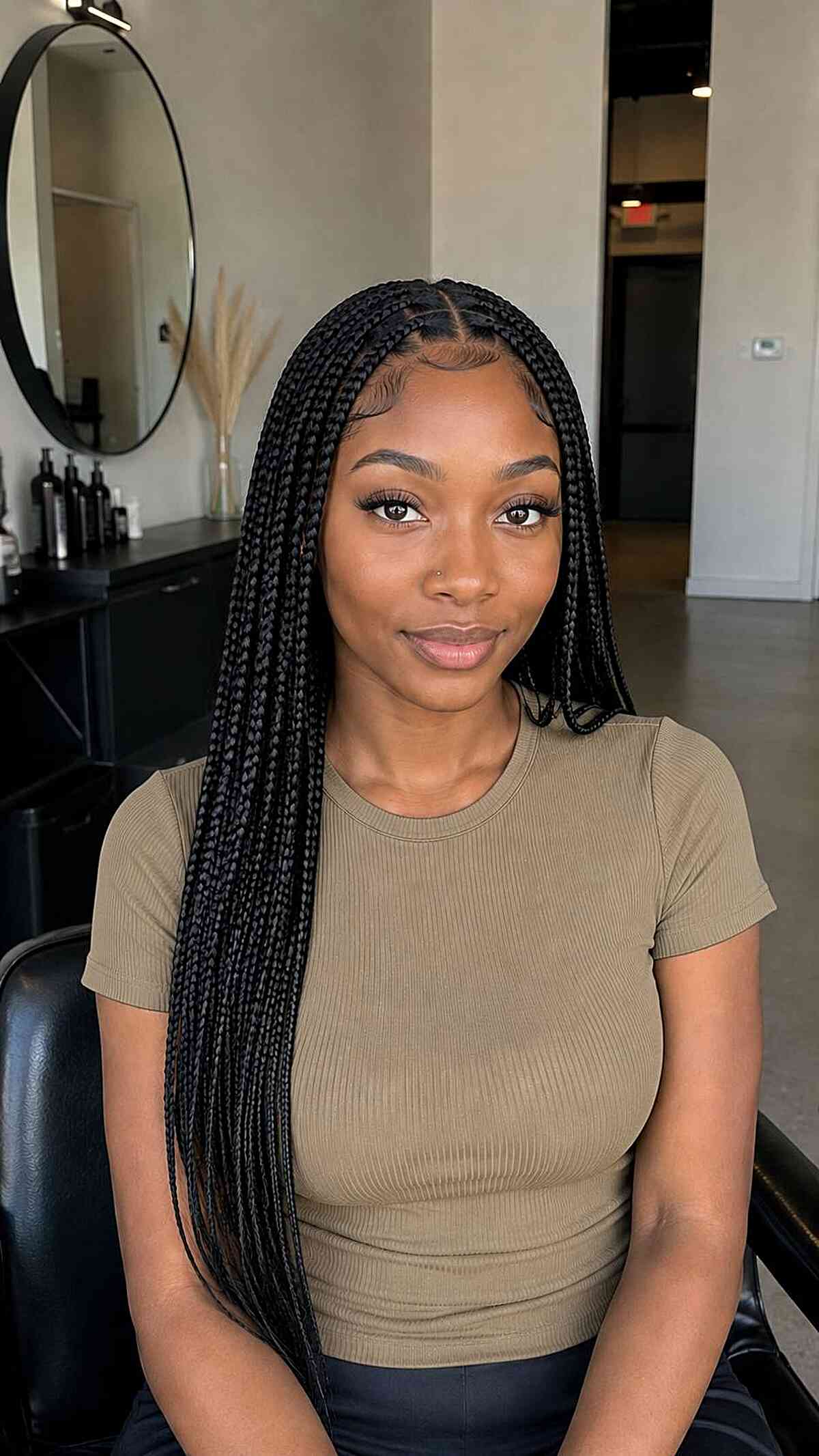 Uniform Black Mid-Back Box Braids — Brown Braids