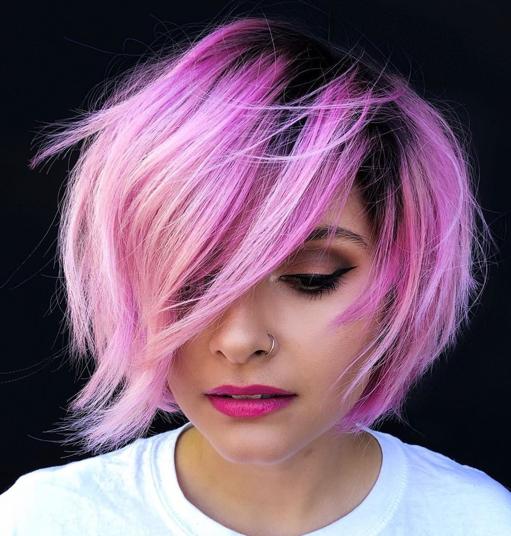Wavy Bob With Darker Roots — Bubblegum Pink Hair