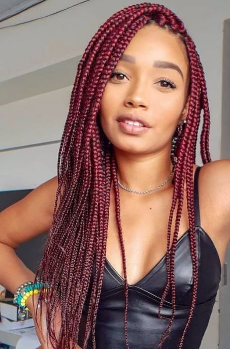 Shoulder-Length Burgundy Box Braids — Burgundy Braids