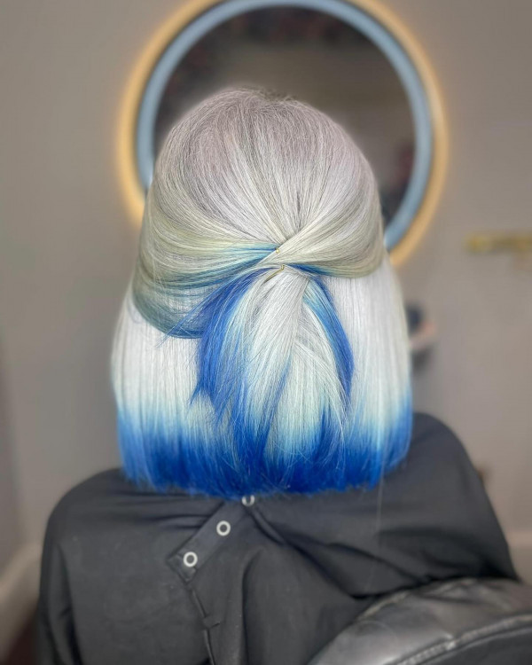 Blunt Bob With Bright Blue Dip Dye Blunt Bob With Bright Blue Dip Dye — Dip Dye Hair