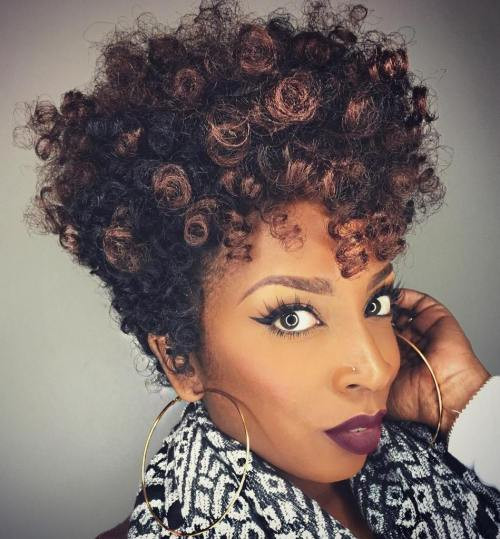 Voluminous Coiled Afro with Auburn Highlights — Tapered Cut for Black Women