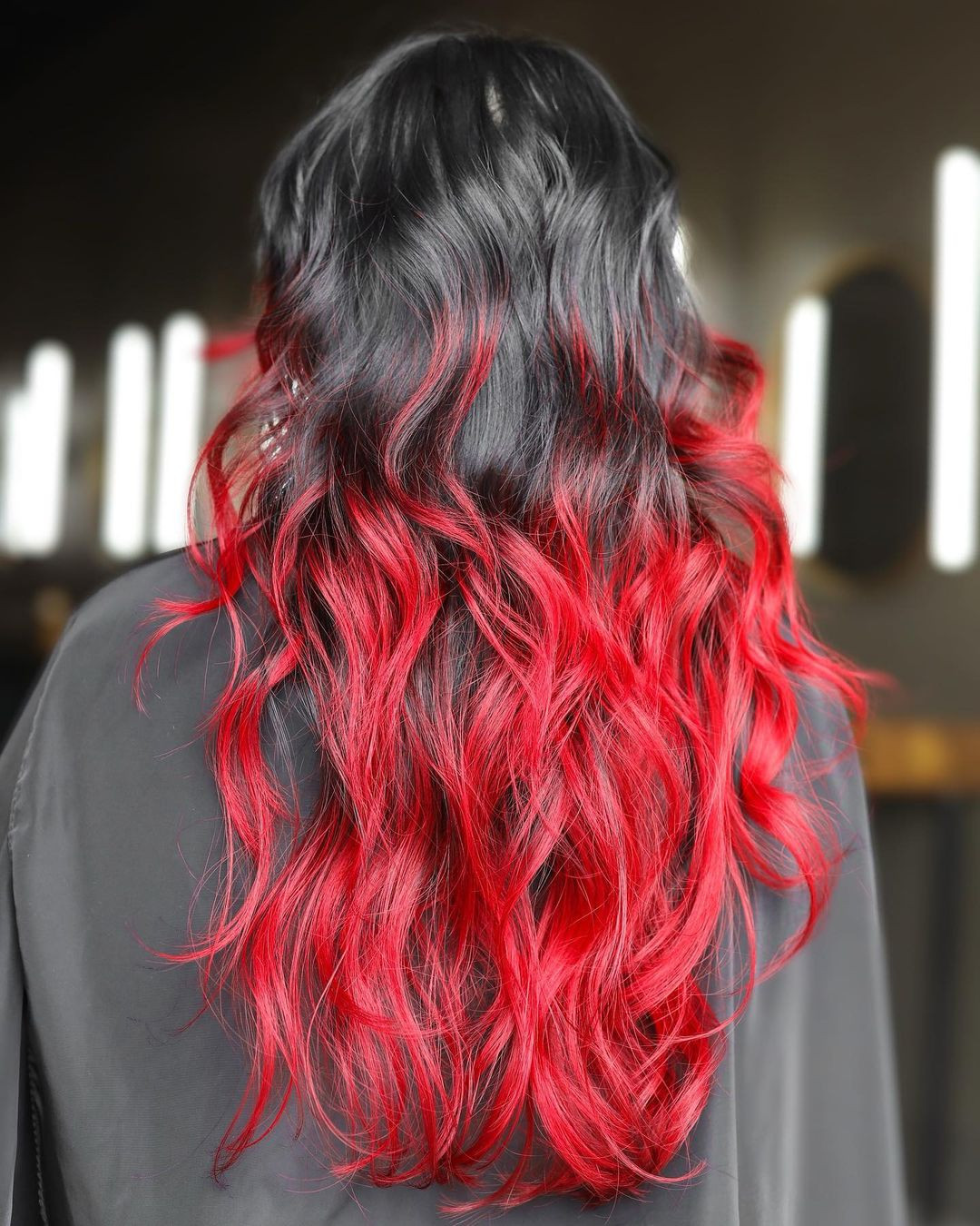 Long Layers Mid-Back Wavy Vibrant Red — Fire Red Hair