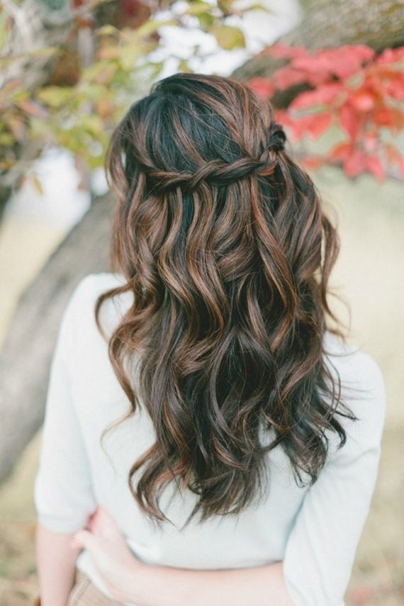 Dark Brown Auburn Braided Crown — Waterfall Braid