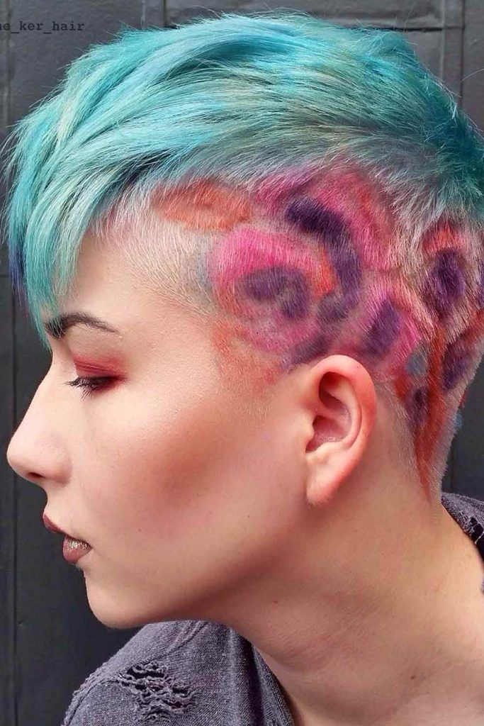 Turquoise Textured Cut with Colorful Swirl Undercut — Undercut Hairstyles for Women