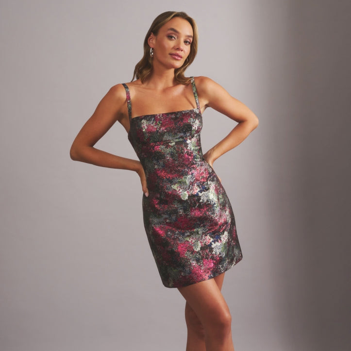 Metallic Brocade Mini Dress for Evening Glamour Mini Dress Outfits