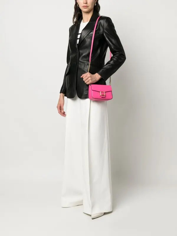 Bright Pink Crossbody Bag with Blazer and White Trousers Bright Pink Crossbody Bag with Blazer and White Trousers — Kate Spade Bag Outfits