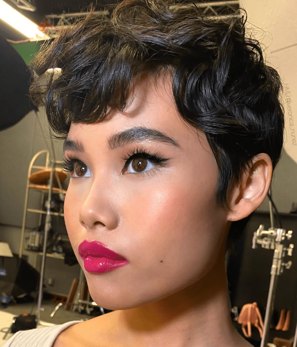 Dark Brown Wavy Pixie With Side Part — Curly Pixie