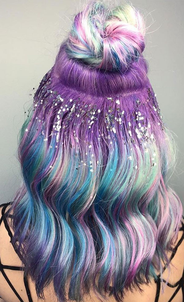 Purple Bob With Glitter Top Knot Purple Bob With Glitter Top Knot — Unicorn Hair