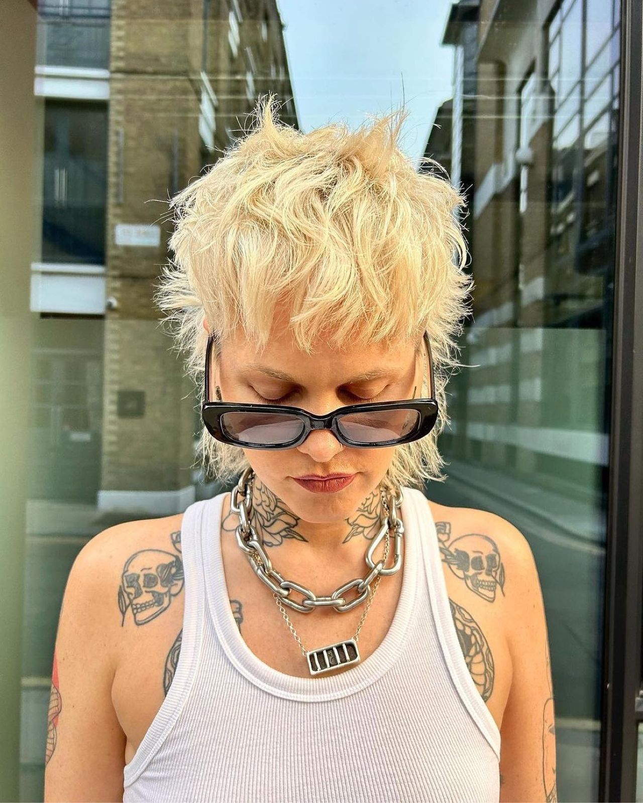 Platinum Blonde Mullet with Spiky Texture — Mullet Haircuts for Women